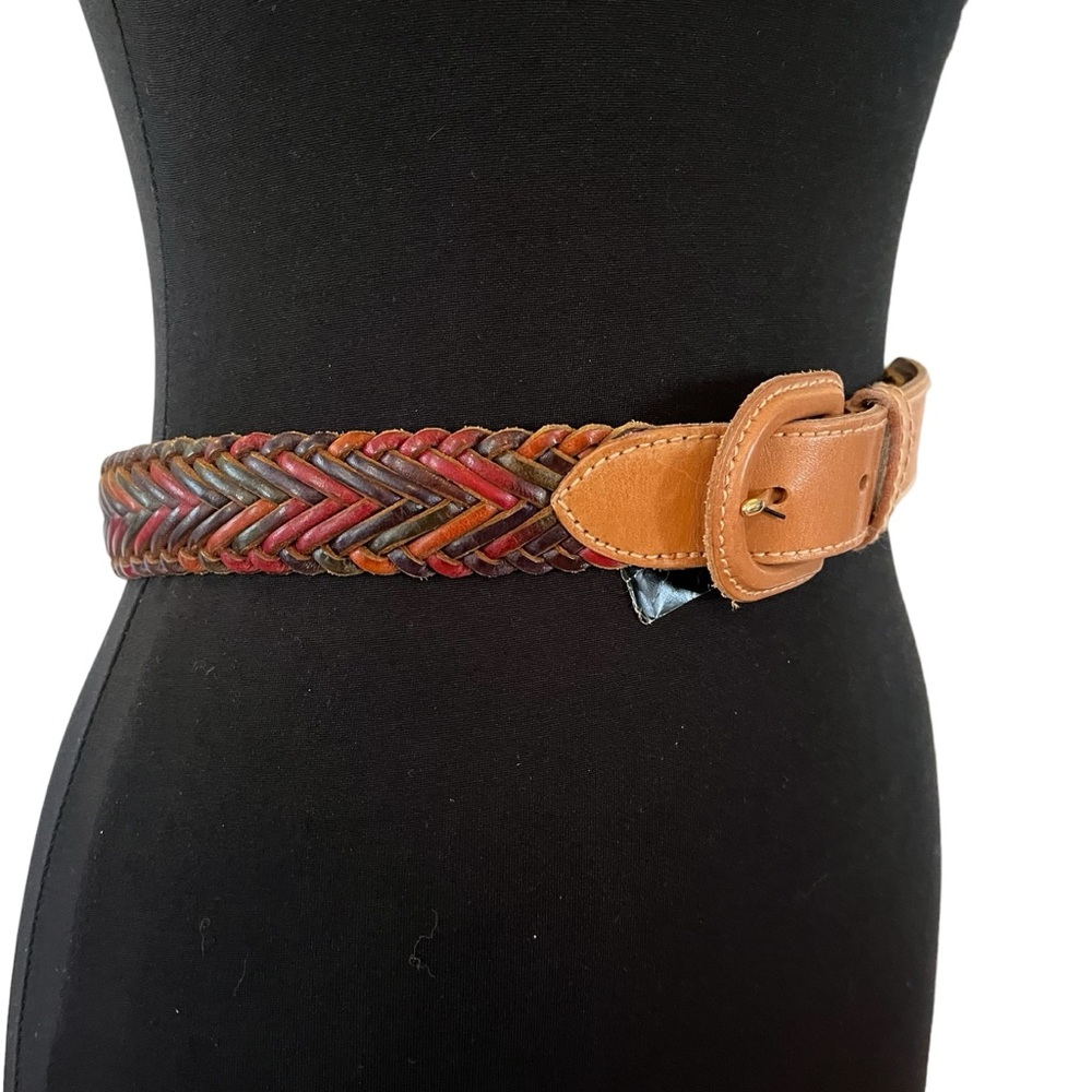 90s Vintage deadstock genuine leather braided multicolor leather belt XS - Picture 4 of 9